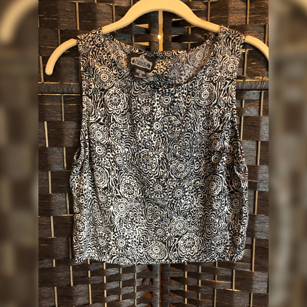 Black and Ivory Patterned Crop Top